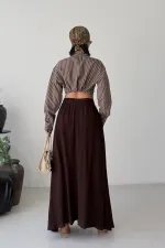 Elasticated Long Skirt HS131-78-(S-L-3) Brown