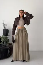 Elasticated Long Skirt HS131-74-(S-L-3) Green