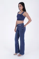 Stitched Hems Wide Leg Relaxed Jean 7026-01-(30-36) Dark Blue Denim Stitched Hems Wide Leg Relaxed Jean 7026-01-(30-36) Dark Blue Denim