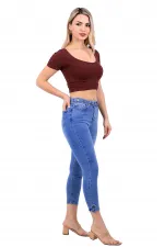 Kemerli Düğmeli Kot Pantolon 754-15-(26-31) Kemerli Düğmeli Kot Pantolon 754-15-(26-31)