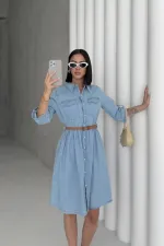 Büzgü Detaylı Kısa Kot Elbise 3040-15-(S-XL)