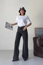 Wide Leg High Waisted Relaxed Jean  718-33-(27-32) Snow Anthracite