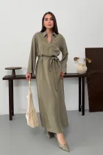 Belted Long Denim Dress 3035-74-(S-XL) Green