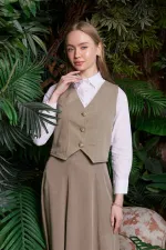 Linen Vest with Buttons HS603-74-(S-XL) Green