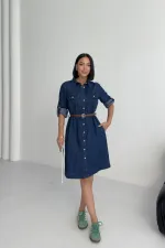 Düğmeli Uzun Gömlek Elbise 6102-26-(S-XL) Düğmeli Uzun Gömlek Elbise 6102-26-(S-XL)
