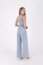 Geniş Saçaklı Paça Peçli  Kot Pantolon 7041-42-(27-32)