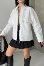 Denim Jacket with Pockets 6254-51-(S-L-3) Cream White