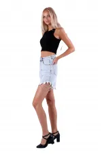 Yanı Zincirli Paçası Püsküllü Kot Şort  200-08-(S-XL-6)