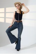 Wide Leg Flared Jean 7067-62-(27-32) Middle Blue - Tinted
