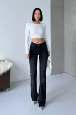 Paçası Taşlı İspanyol Kot Pantolon  7139-03-(27-32)
