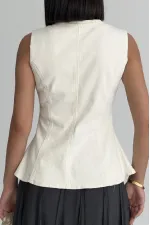 Denim Vest with Slit Front 6086-80-(S-XL) Natural