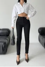 High Waisted Ankle Length Skinny Jean  815-07-(26-5) Black