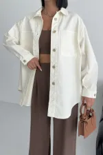 Oversize Denim Jacket with Buttons 6080-51-(S+L+3) Off White