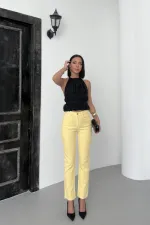 Fringe Ending High Waisted Mom Fit Jean  764-93-(26-31) Light Yellow