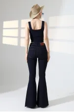 Wide Leg Flared Jean 7067-17-(27-32) Slubbed Navy Blue