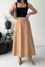 Ruffled Long Skirt with Elasticated Waist  1063-70-(36-44) Camel