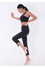 High Waisted Mom Jean with Rhinestones on Leg Hems Sides 1881-23-(26-31) Regular Anthracite High Waisted Mom Jean with Rhinestones on Leg Hems Sides 1881-23-(26-31) Regular Anthracite