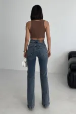 Dikişli Paça Bol Paça Relax Kot Pantolon  7026-28-(27-32)