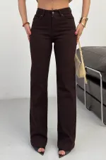 Stitched Hems Wide Leg Relaxed Jean  7026-78-(26-29-4) Brown