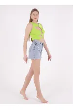 Ripped Denim Short with Fringe Ending 225-08-(S-XL-6) Snow Light Blue Ripped Denim Short with Fringe Ending 225-08-(S-XL-6) Snow Light Blue