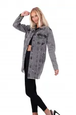 Fringe Finish Boyfriend Denim Jacket 679-03-(S-XL-6) Anthracite Denim Fringe Finish Boyfriend Denim Jacket 679-03-(S-XL-6) Anthracite Denim