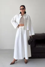 Elasticated Long Skirt HS121-51-(S-L-3) Cream White