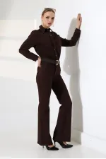 Classic Denim Jumpsuit with Elasticated Waist 3037-78-(S-XL) Brown