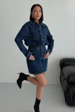 Düğmeli Mini Kot Elbise  3027-26-(S-L-3)