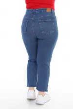 Fringe Ending High Waisted Mom Fit Jean  764-01-(32-36) Dark Blue Denim