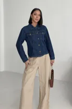 Dikiş Detaylı Kot Gömlek 6153-01-(S-XL)