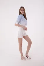 Double Folded Bottom Denim Short 292-50-(S-XL-6) White Double Folded Bottom Denim Short 292-50-(S-XL-6) White