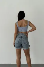 Duble Paça Kot Şort 292-14-(36-42-6-2)