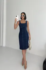 Askılı Fermuarlı Midi Elbise 3051-26-(S-XL)