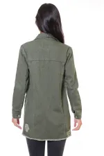 Fringe Finish Boyfriend Denim Jacket 679-67-(S-XL-6) Khaki Fringe Finish Boyfriend Denim Jacket 679-67-(S-XL-6) Khaki