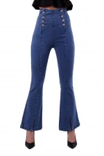 Önü Yırtmaçlı Düğme Detaylı Kot Pantolon  1751-27-(27-32)