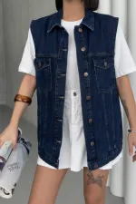Medium Length Denim Vest 6053-26-(SL-4)