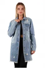 Fringe Finish Boyfriend Denim Jacket 679-42-(S-XL-6) Ice Blue - Tinted Fringe Finish Boyfriend Denim Jacket 679-42-(S-XL-6) Ice Blue - Tinted
