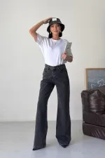 Wide Leg High Waisted Relaxed Jean  718-33-(27-32) Snow Anthracite
