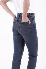 Fringe Ending High Waisted Mom Fit Jean 764-28-(26-29) Dark Blue Snow Denim