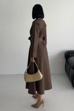 Düğmeli Uzun Boy Kot Elbise 3047-78-(S-XL)