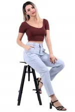 Önü Contalı Mom Fit Kot Pantolon 1720-42-(26-31) Önü Contalı Mom Fit Kot Pantolon 1720-42-(26-31)