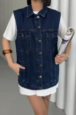 Medium Length Denim Vest 6053-26-(SL-4)