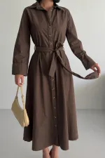 Düğmeli Uzun Boy Kot Elbise 3047-78-(S-XL)