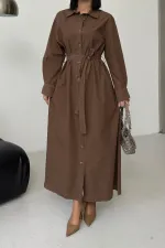 Buttoned Classic Long Denim Dress 3034-72-(S-XL) Soil