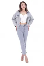 Paçası Yırtmaçlı Serpme Detaylı Mom Fit Jean  1769-08-(28-33)
