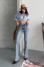 Kesik Paça Straight Fit Kot Pantolon  7114-14-(28-33)