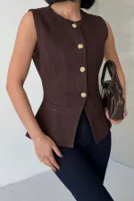 Denim Vest with Slit Front 6086-78-(XS-L) Brown
