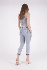 Paçaları Kemerli Pantolon 746-08-(27-32) Paçaları Kemerli Pantolon 746-08-(27-32)