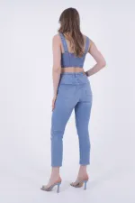 Fringe Ending High Waisted Mom Fit Jean 764-15-(26-29) Light Blue Denim