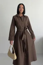 Düğmeli Uzun Boy Kot Elbise 3047-78-(S-XL)